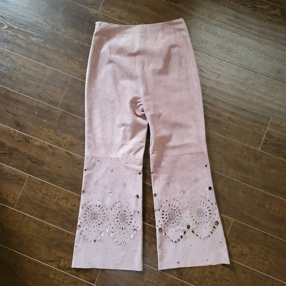 Rebecca Taylor Suede Pants Womens 6 Mocha Contemporary Boho Western Lace - Picture 4 of 10